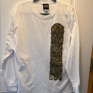 Harley-Davidson White Long Sleeve Sturgis Graphic Tee with Olive Green Print